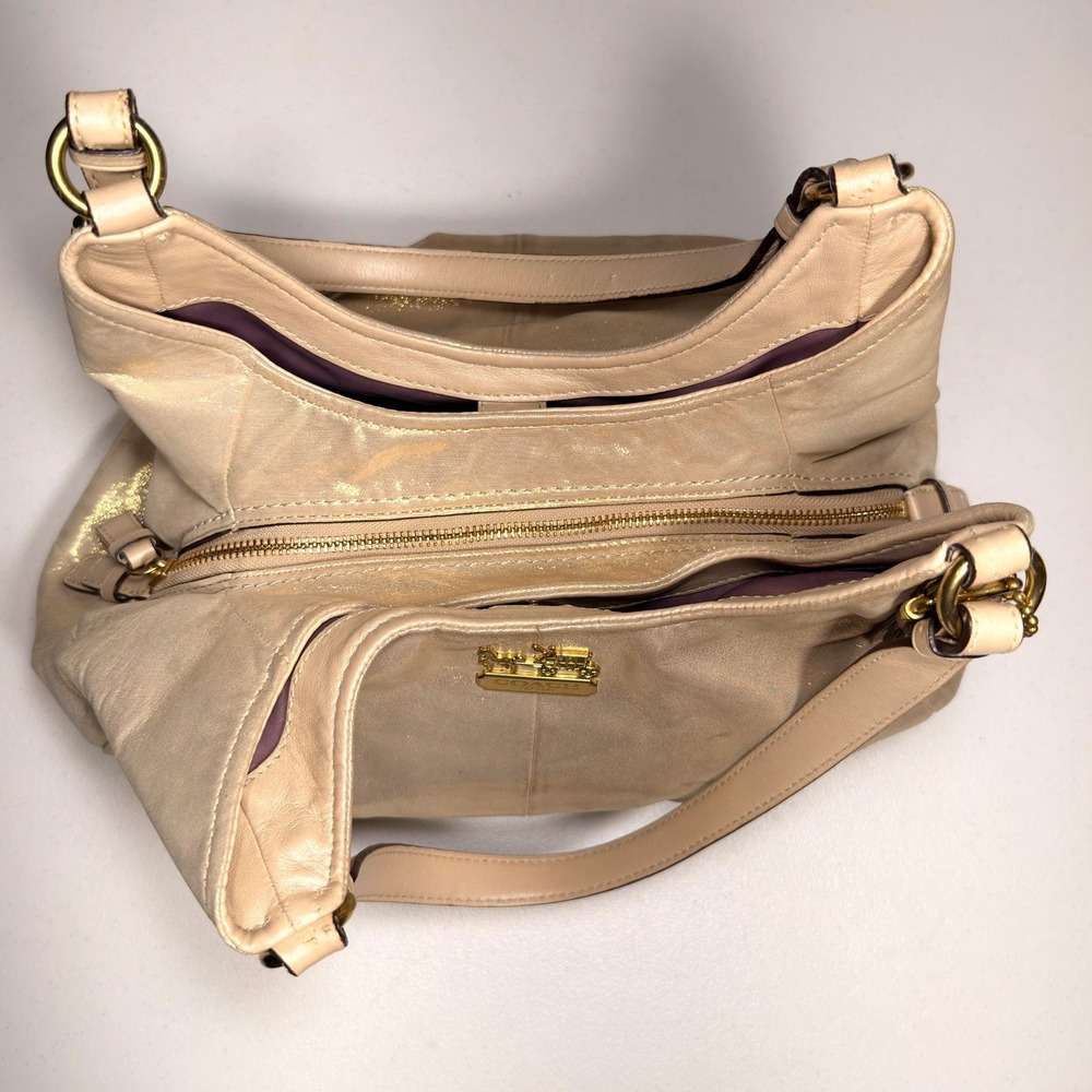 Coach Madison Metallic Leather Maggie Hobo Bag Champagne Gold 19700 Medium - Picture 10 of 16
